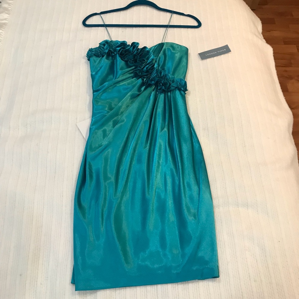 London Times Turquoise Strapless Dress